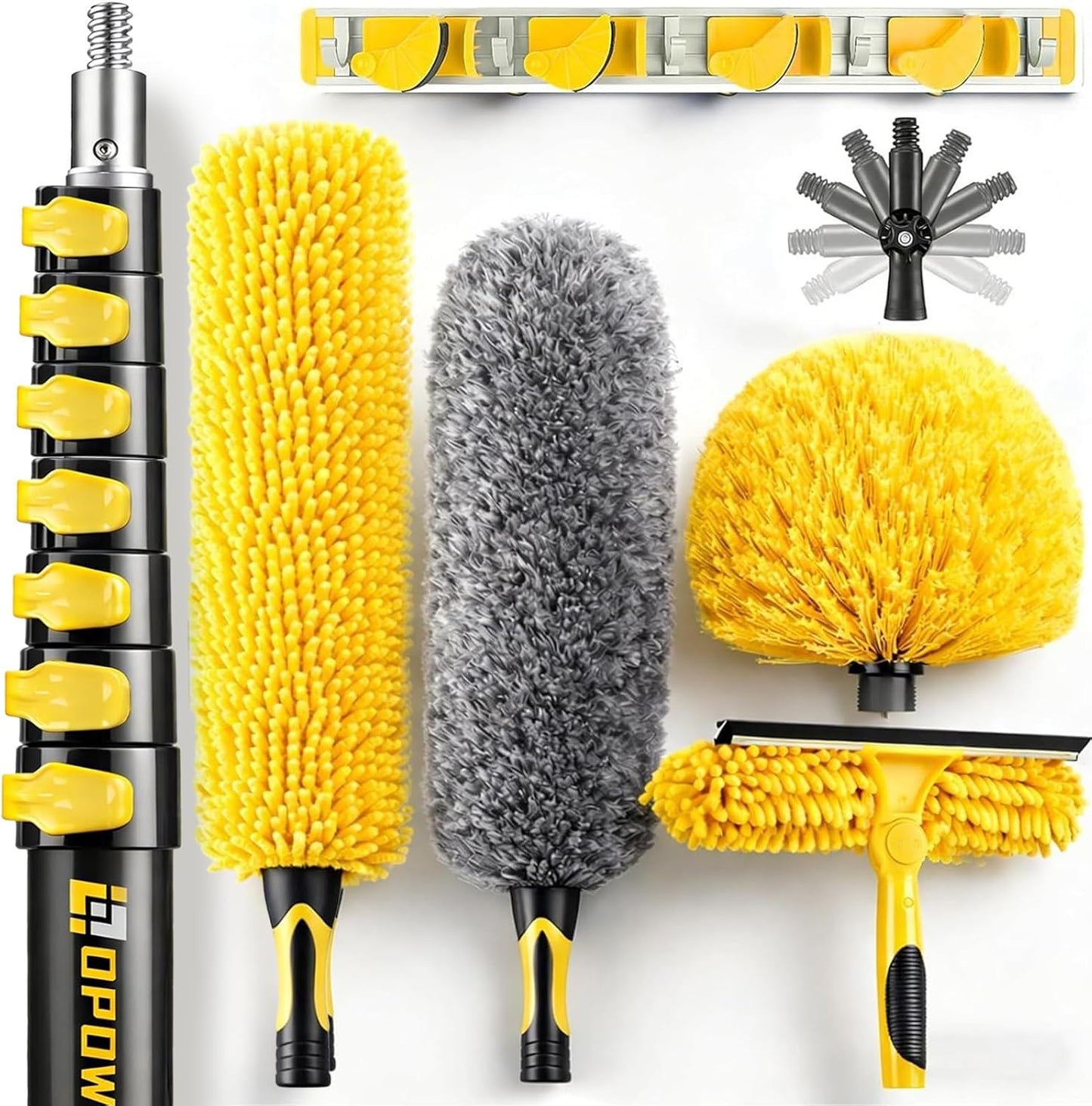 20 Foot High Ceiling Duster Kits with 5-12ft Heavy Duty Extension Pole, High Reach Duster for Cleaning,Microfiber Feather Duster,Cobweb Duster,Ceiling Fan Duster,Window Squeegee & Cleaner