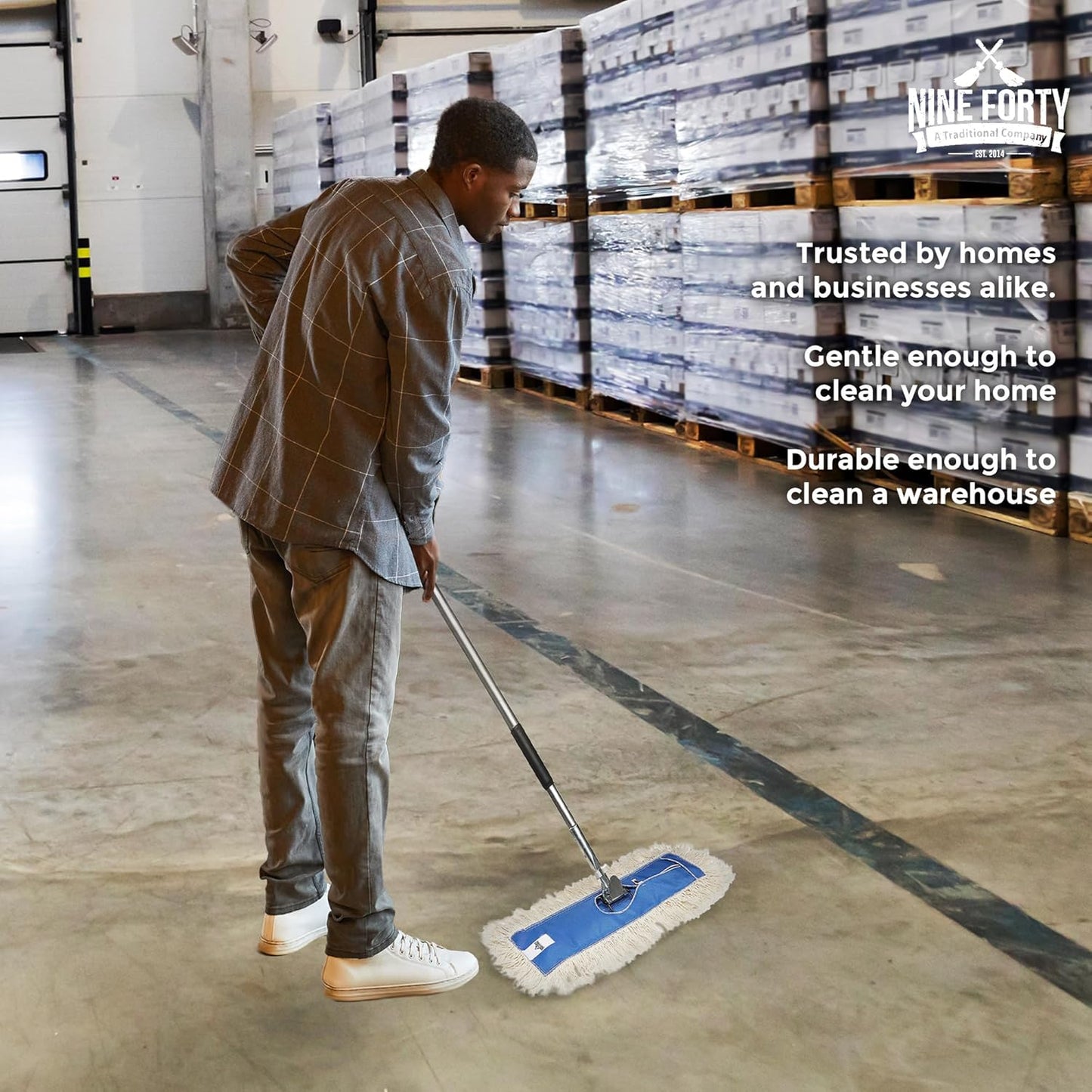 Nine Forty Industrial-Grade 24x5 Cotton Dust Mop Head Refills, Perfect Replacement for Busy Home, Gym, Industrial and Commercial Spaces, Heavy-Duty Mop for Janitorial & Housekeeping Needs - 2 Pack