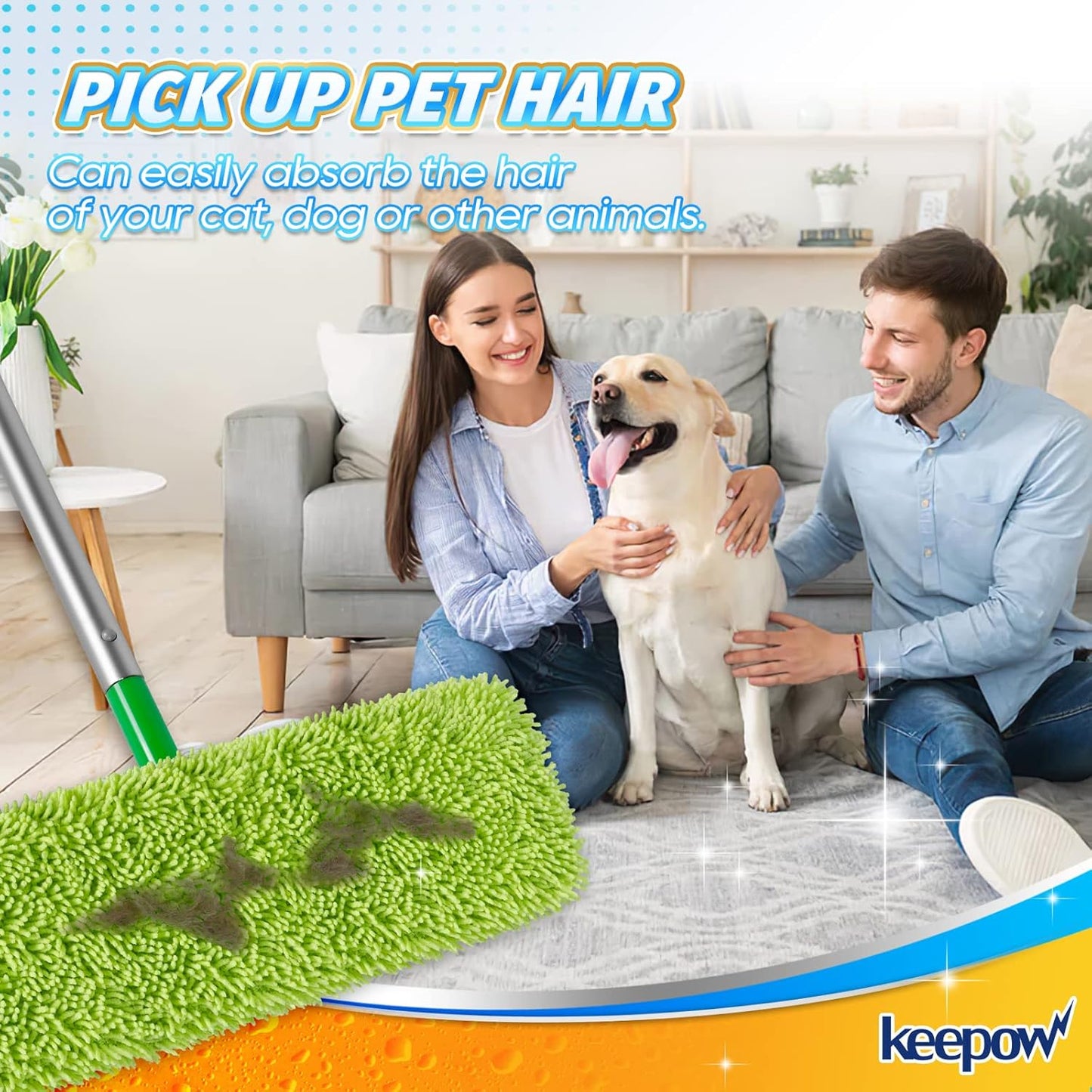 KEEPOW Reusable XL Mop Pads Compatible with Swiffer XL Sweeper, X-Large Dry Sweeping Cloths, Wet Mopping Cloths, Washable Microfiber XL Wet Pads Refills for Surface/Hardwood Floor Cleaning, 4 Pack