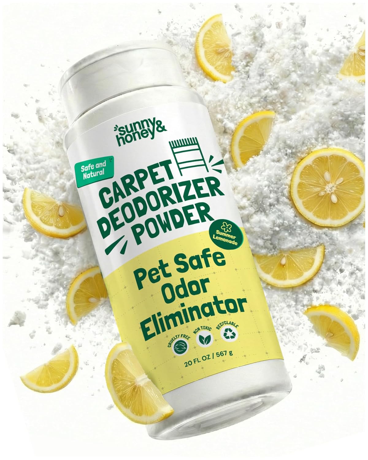 Sunny & Honey Carpet Deodorizer and Freshener Powder - Pet Safe Rug Refresher for Vacuuming - Berry Odor Eliminator for Strong Odor and Pet Urine (20 oz)