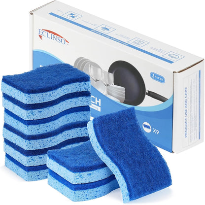 9 Pack Zero Scratch Scrub Sponges, Non-Scratch Dish Scrubbers for Nonstick Pans, Multi-Surface Safe Cleaning Sponges for Kitchen & Bathroom