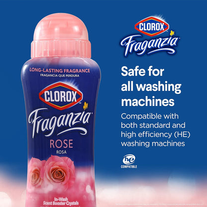 Clorox Fraganzia Laundry Scent Booster Crystals, In-Wash Fragrance Beads for Fresh-Smelling Clothes & Linens, Safe for All Fabrics & Colors, Easy-Pour Bottle, Vanilla Scent, 18 Oz, 2 Pack