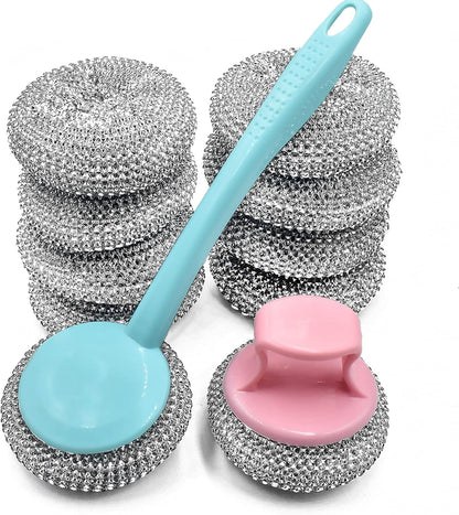HONGYUTAI 10 Pack Stainless Steel Sponges, Scrubbing Scouring Pad, Steel Wool Scrubber for Kitchens, Bathroom and More