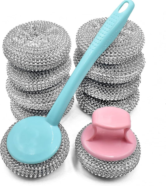 HONGYUTAI 10 Pack Stainless Steel Sponges, Scrubbing Scouring Pad, Steel Wool Scrubber for Kitchens, Bathroom and More