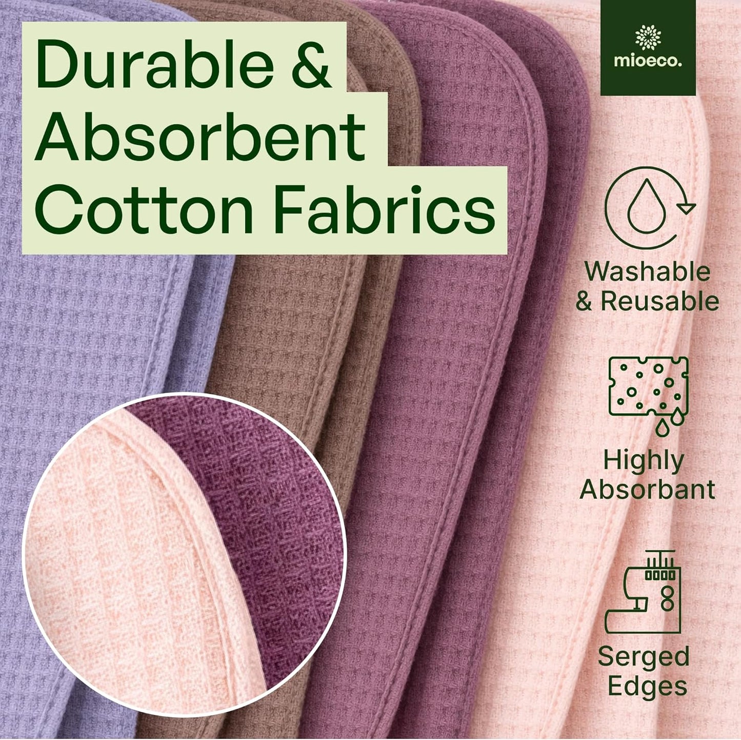 mioeco 20 Pack Reusable Kitchen Paper Towels Washable - Super Absorbent Natural unPaper Towels - Natural Cotton - Reusable, Paperless Kitchen Dish Cloths - 100% Organic