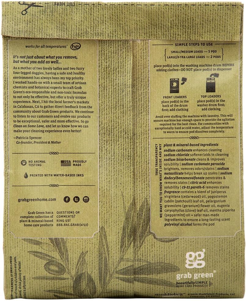 Grab Green Stoneworks Laundry Detergent Pods, 100 Count, Birch Branch Scent, Plant and Mineral Based, Cleans Deeply, Eliminates Odors, Fights Stains