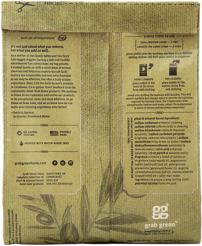 Grab Green Stoneworks Laundry Detergent Pods, 100 Count, Birch Branch Scent, Plant and Mineral Based, Cleans Deeply, Eliminates Odors, Fights Stains