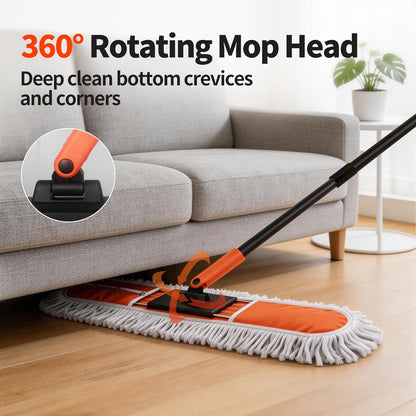 36" Large Commercial Dust Mops for Industrial Floor ，Marble, Laminate,Tile,Concrete,Garage. Janitor Broom Wide Dry mop for Hardwood ,Heavy Duty Long Handle Hotel Gym Household Cleaning Supplies