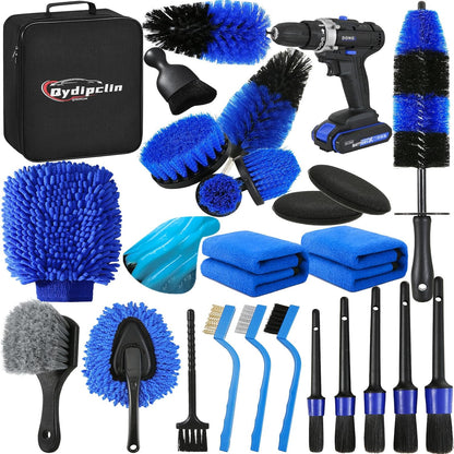 Qydipclin 34Pcs Car Detailing Kit, Car Detailing Brush Set, Car Wash Cleaning Kit, Car Detailing Brushes, Professional Car Care Kit for Interior Exterior Wheels, Blue