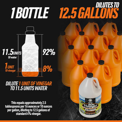 Calyptus 50% Pure Concentrated Vinegar | Maximum-Performance (12.5X) Power | Technical Grade | Dilutes Easily to 5% Acidity (1.5 Cups per Gallon) | Home and Outdoor Cleaning Concentrate | 2 Gallon