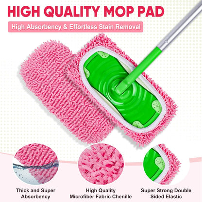 6-Pack Reusable Microfiber Mop Pads Compatible with Swiffer Sweeper, Dry & Wet Sweeping Cloths - Washable Wet Pads Refill for Multi-Surface/Hardwood Floor Cleaning