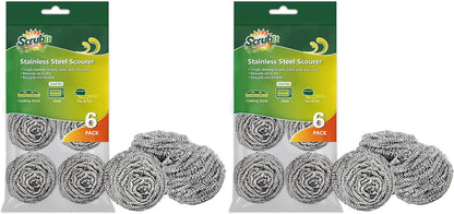 SCRUBIT 6 Pack Stainless Steel Scourers – Steel Wool Scrubber Pad Used for Dishes, Pots, Pans, and Ovens. Easy scouring for Tough Kitchen Cleaning.