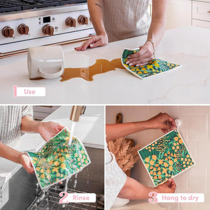 Papaya Reusable Paper Towels, Premium Swedish Dishcloths with Hook, Non-Scratch Reusable Paper Towel, 1 Sheet Replaces 17 Rolls - 2 Sheets, 1 Hook