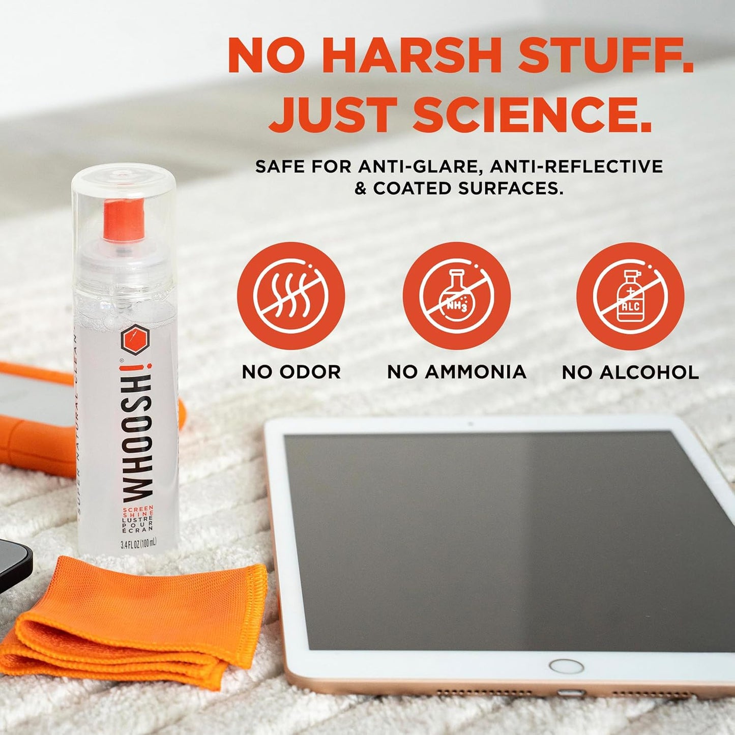 WHOOSH! Screen Shine Go XL - 3.4 fl oz with Microfiber Cloth - Powerful Streak-Free Screen Cleaner Spray and Wipe for MacBook, Laptop, Car, Eyeglasses & Phone - Sleek Bottle for Home, Work or Travel
