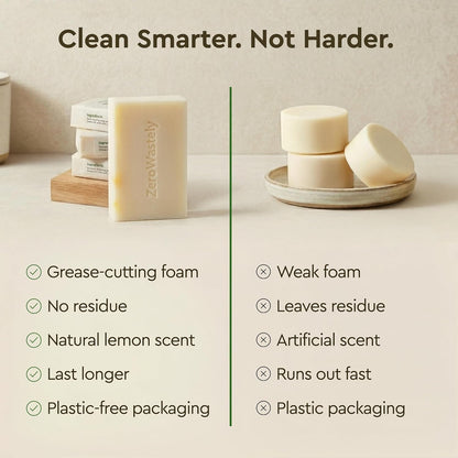 ZeroWastely Natural Dish Soap Bar - Value Pack of 3 Solid Soap Block 16oz - Lemon Scented, Long Lasting, Skin Friendly - Sustainably Made from 100% Organic Ingredients - Plastic Free Dish Soap