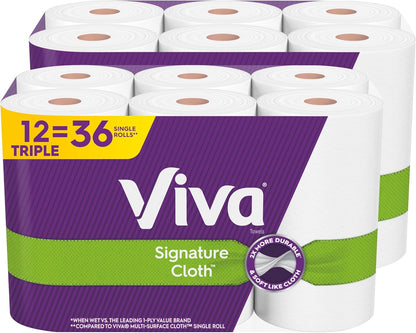 Viva Multi-Surface Cloth Paper Towels, Choose-A-Sheet Size, 12 Triple Rolls, 165 Sheets per Roll (Packaging May Vary)