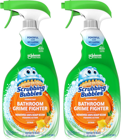 Scrubbing Bubbles Bathroom and Shower Cleaner Disinfectant Spray, Bathroom Grime Fighter, Citrus Scent, 32oz