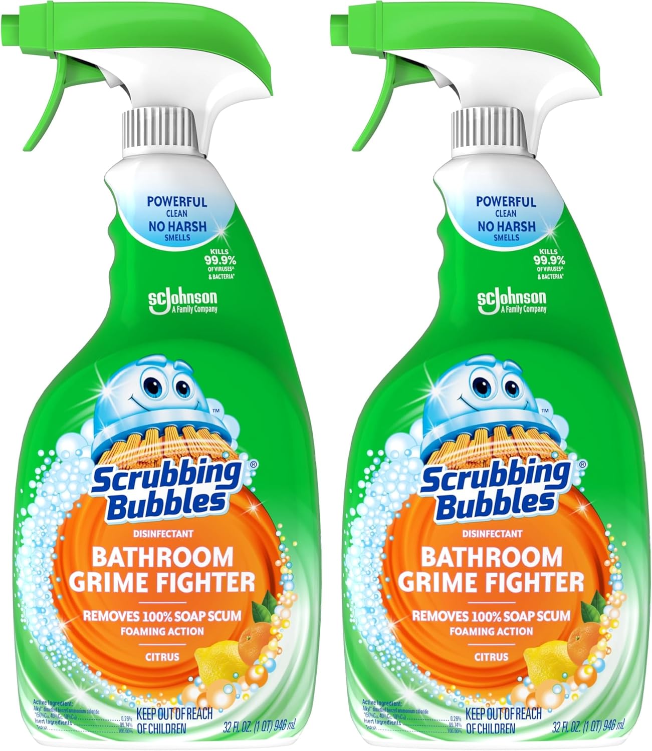 Scrubbing Bubbles Bathroom and Shower Cleaner Spray, Foaming Action Bathroom Grime Fighter Removing Soap Scum, Berry Burst Scent, 32oz