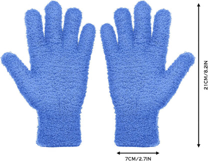 Patelai 2 Pairs Microfiber Gloves for plants Dusting Cleaning Glove Mittens House Cars Blinds Dusting(Blue, Grass Green,Large)