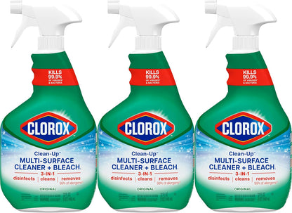 Clorox Clean-Up Multi Surface Cleaner Bleach Spray, Original, All Purpose Cleaning Spray Bottle, Mold and Mildew Cleaner, 32 Fl Oz., Pack of 3