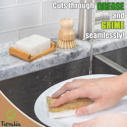Dish Soap Bar with Bamboo Soap Dish Tray – Solid Dish Soap Block, Eco Friendly Non Toxic Plant Based Dishwashing Soap, Fragrance Free, Zero Waste, Biodegradable Kitchen Soap (5.64 oz)
