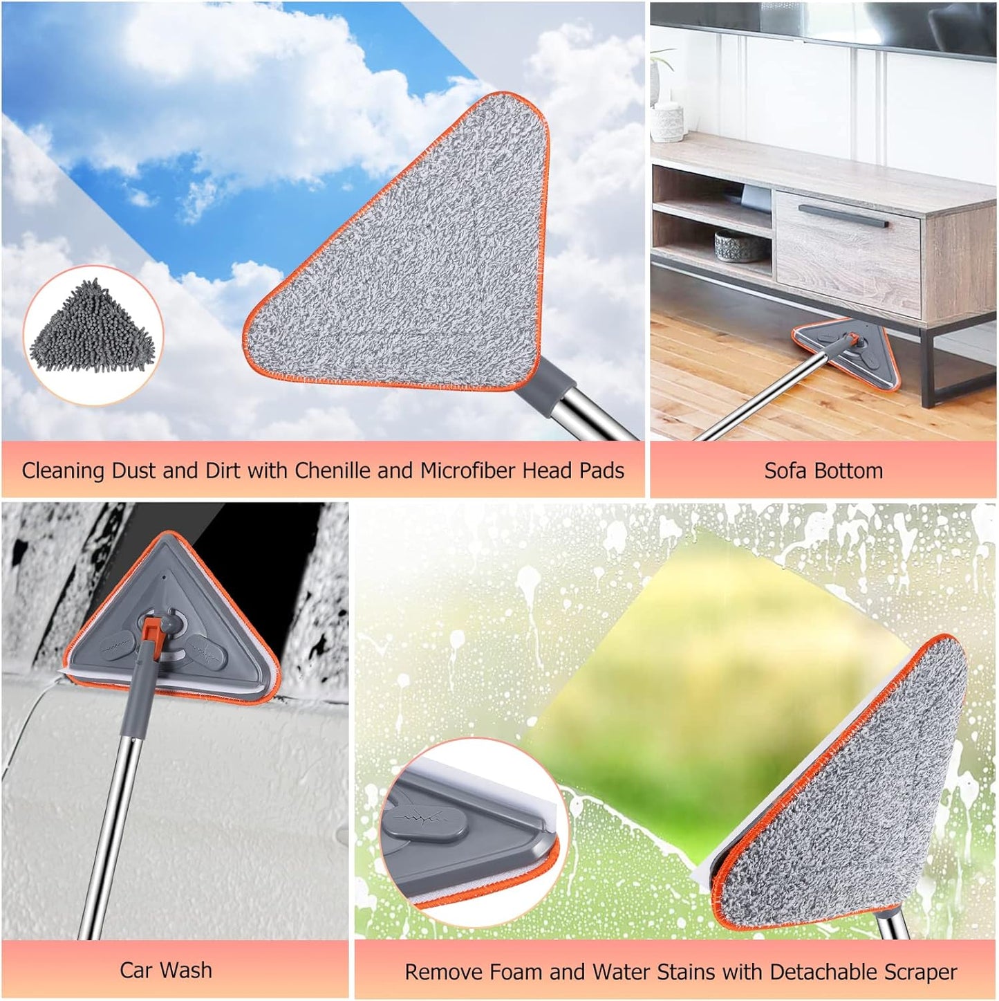 Wall Cleaner 98 Inch Wall Cleaner with Long Handle,HoMerit Wall Cleaner Mop 360° Rotatable Adjustable Cleaning Mop,Ceiling Dust Mop,Wall Cleaning Tool for Walls/Baseboard/Floors,6 Replacement Pads