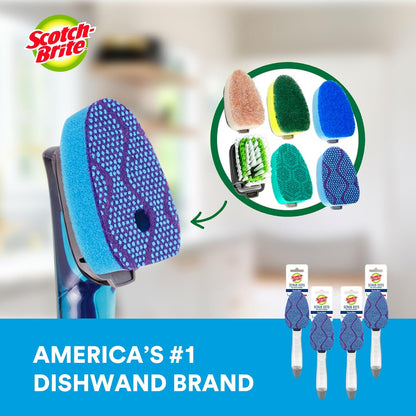 Scotch-Brite Scrub Dots Non-Scratch Soap-Dispensing Dishwand, 1 Count, Keeps Hands Out of The Mess, Fits All Scotch-Brite Refills, Assorted Colors