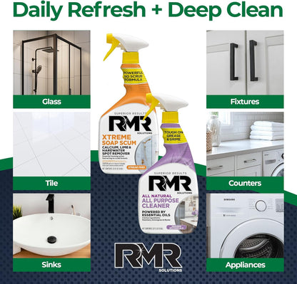 RMR Clean Slate System – Xtreme Soap Scum Remover + All Natural All Purpose Cleaner, 2-Step Bathroom & Household Cleaning Bundle for Shower, Tub, Tile, Glass & Surfaces, 2–32 Oz Bottles