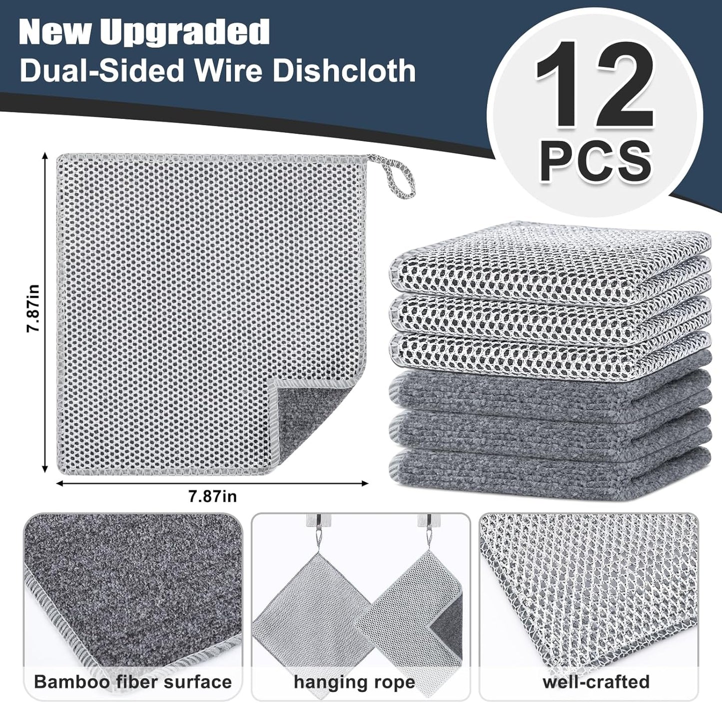 Navona 12 Pcs New Upgrade Steel Wire Dishcloth,Triple-Layer Steel Wire Cleaning Cloth,Powerful Cleaning Non-Scratch Wire Dishcloth Rag for Cookware, Sinks, Dishes, Stove Tops