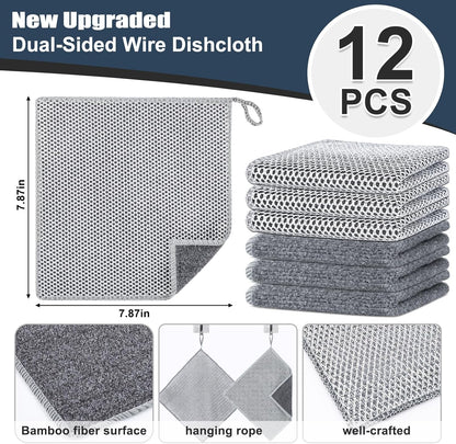 Navona 12 Pcs New Upgrade Steel Wire Dishcloth,Triple-Layer Steel Wire Cleaning Cloth,Powerful Cleaning Non-Scratch Wire Dishcloth Rag for Cookware, Sinks, Dishes, Stove Tops