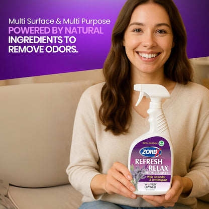 ZORBX Refresh & Relax Odor Remover Spray with Lavender & Lemongrass 8 Oz (Pack of 2) – Permanent Solution Room Freshener & Air Freshener Spray for Home, Bathroom, Furniture, Carpet, Car, Gym & Laundry
