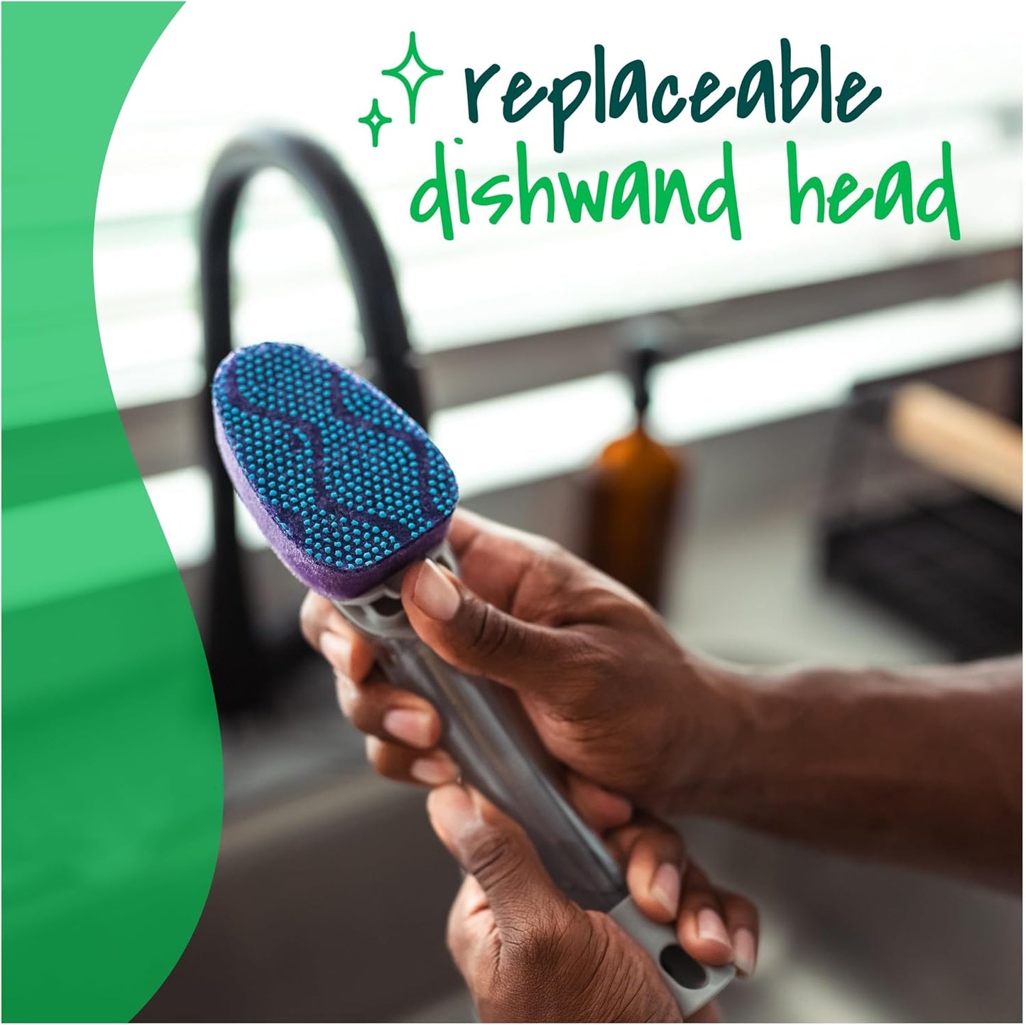 Scotch-Brite Advanced Soap Control Non-Scratch Dishwand Kit, 1 Dish Wand & 5 Sponge Refills, Prevents Soap from Leaking, Leak-Free Guarantee, Best for Nonstick Pots and Pans, Glass, Tubs, & Showers