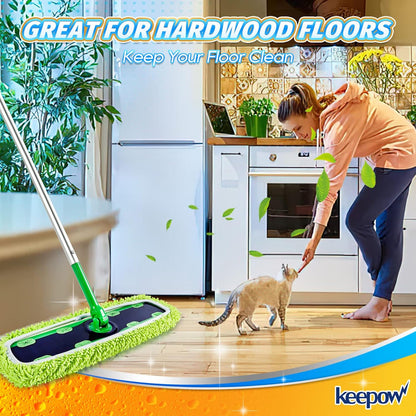 KEEPOW Reusable XL Mop Pads Compatible with Swiffer XL Sweeper, X-Large Dry Sweeping Cloths, Wet Mopping Cloths, Washable Microfiber XL Wet Pads Refills for Surface/Hardwood Floor Cleaning, 4 Pack