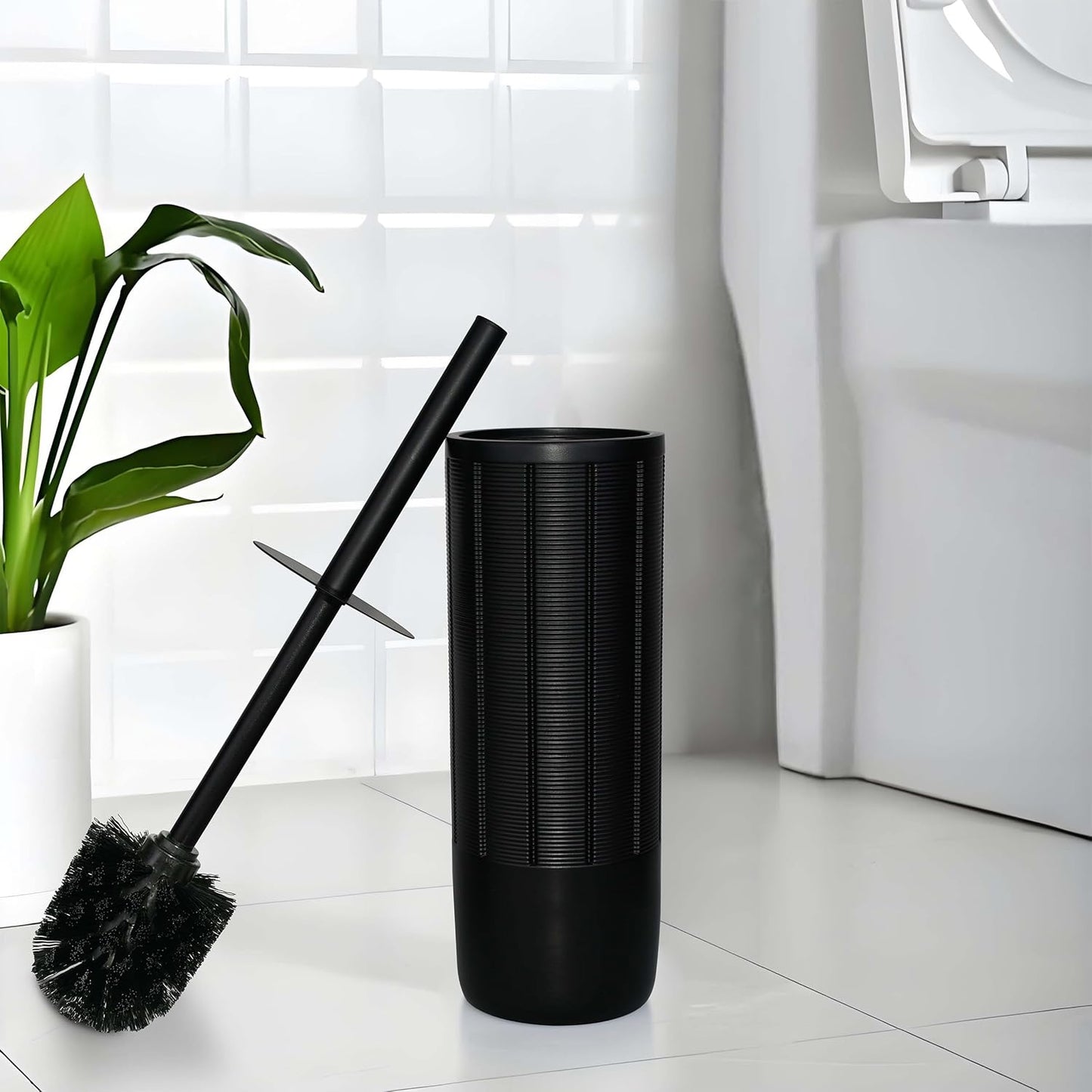 White Floral Branches Design Resin Toilet Bowl Brush and Holder Set, Elegant Bathroom Cleaning Tool with Durable Bristles, Compact and Functional