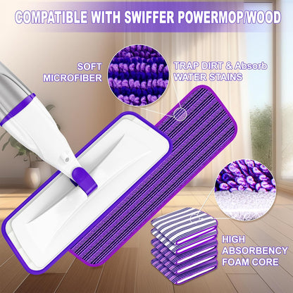 Microfiber Spray Mop for Floors Cleaning: Wet Dry Hardwood Floor Mops with 3 Washable Reusable Pads for Swiffer Powermop - Flat Mop with Sprayer for Tile Wood Laminate Vinyl Marble