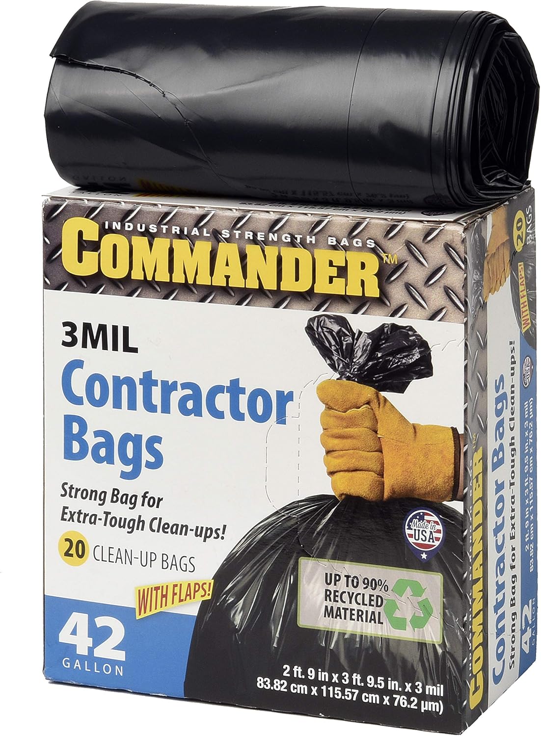 Commander 42 Gallon 2.5 MIL Black Heavy Duty Garbage Trash Bags - 32" x 46" - Pack of 20 - For Contractor, Industrial, Institutional, & Commercial