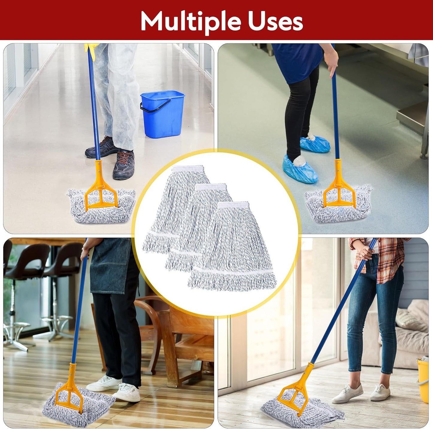 Matthew Cleaning Heavy Duty Mop Head Commercial Replacement for General and Floor Cleaning , Wet Industrial Blue Cotton Looped End String Head Refill (Pack of 6) Blue