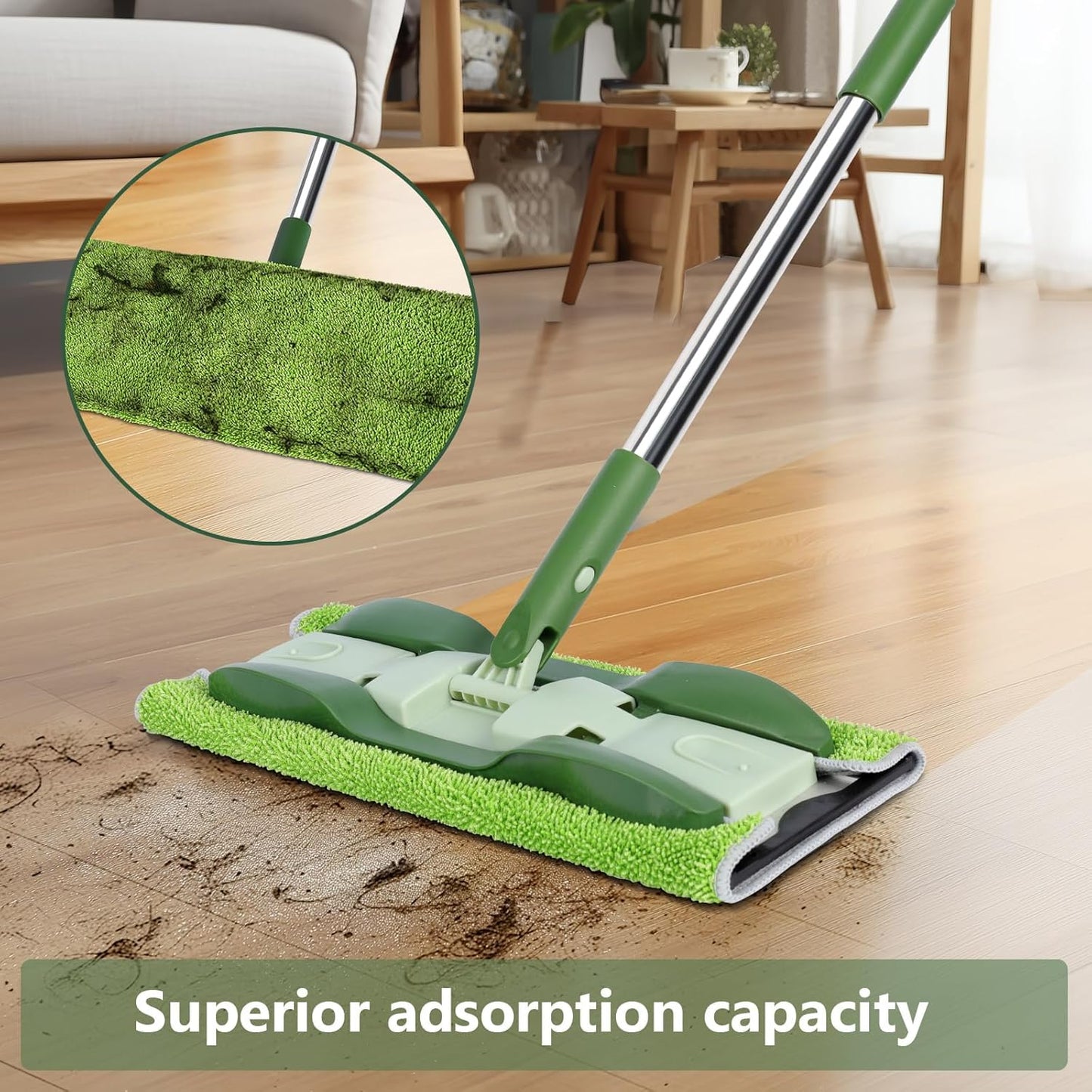 Mops for Floor Cleaning, Masthome Flat Dust Mop with 4 Reusable Pads, 2-Sided Microfiber Dust Mop for Wet & Dry Use, Flat Flip Mops for Hardwood, Laminate, Vinyl,Kitchen, Tile -1 Scraper