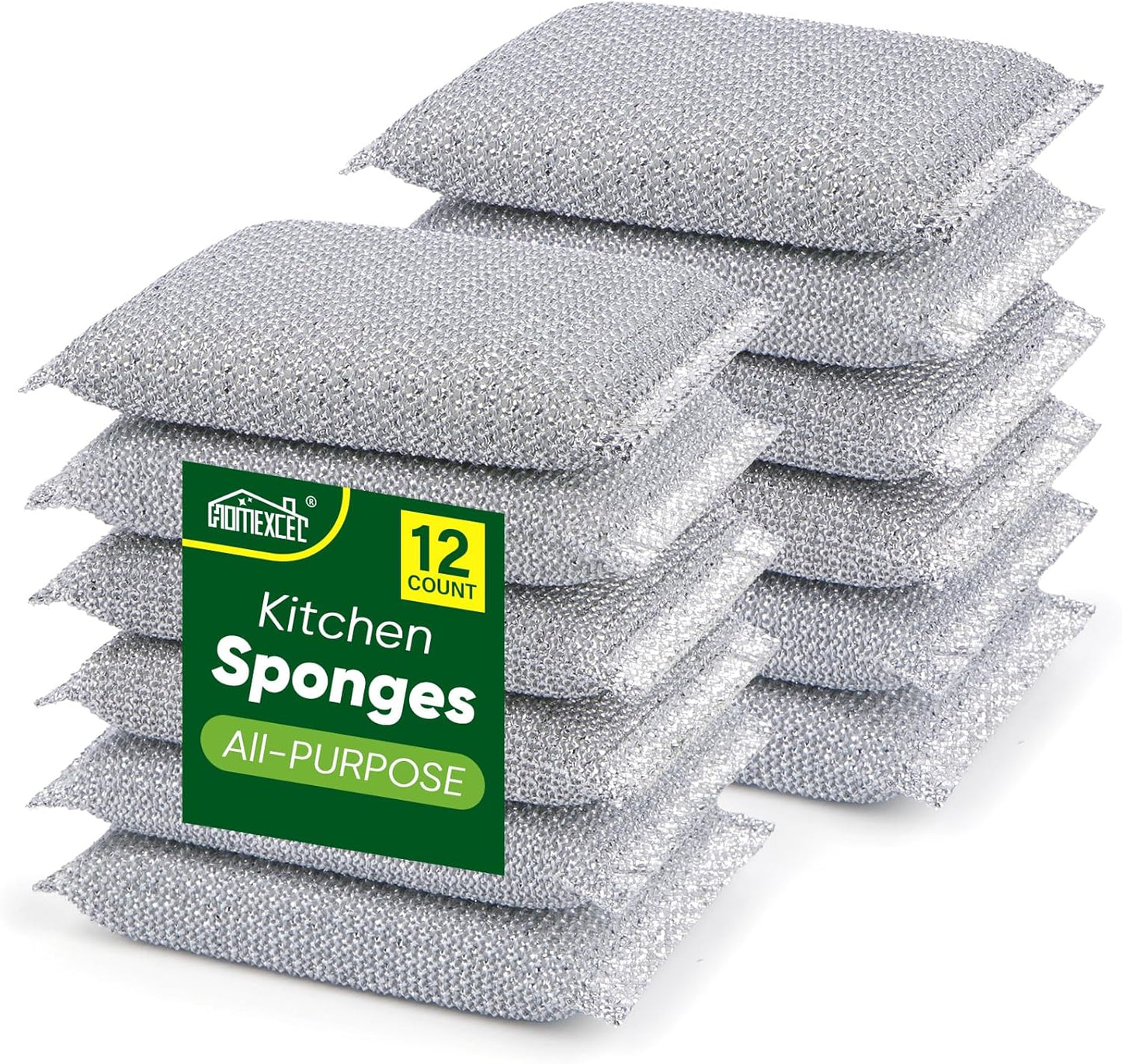 12 Pack Scrub & Wipe Cloths, Dual-Sided Sponges for Kitchen, All-Purpose Cloth for Dishes, Pots, Pans, Non-Stick Cookware, Countertops (Red, Yellow, Blue)