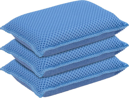 Superio Miracle Microfiber Sponges for Kitchen 3-Pack Red Yellow Blue, Kosher Non-Scratch Sponge Scrubber Heavy Duty Multi-Purpose Cleaning of Dishes, Pots, Pans and Counter tops, Machine Washable
