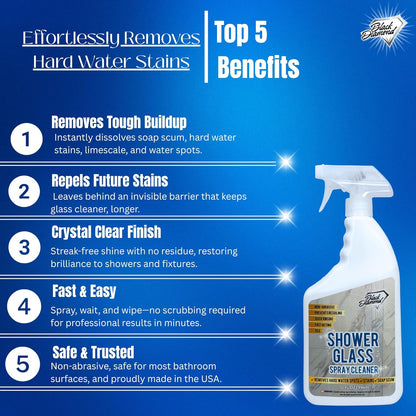 Black Diamond Stoneworks Shower Glass Cleaner – Professional Strength Shower Door & Tile Spray - Removes Hard Water Stains, Soap Scum & Water Spots, Non-Abrasive, Prevents Resoiling (32oz)