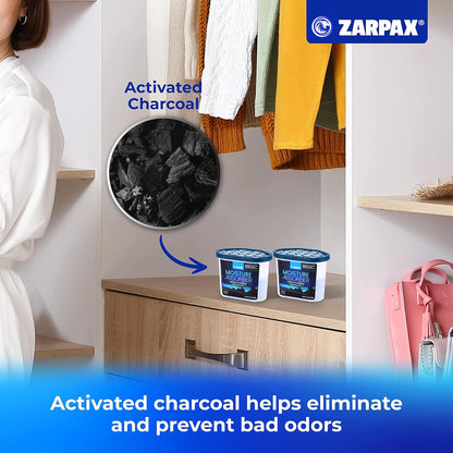 ZARPAX Moisture Absorber Activated Charcoal 10.5 oz/300g | Removes Moisture, Damp, Humidity & Odors | Odor Absorber | Moisture Trap for Bathroom, Closet, Kitchen & Small Spaces | Set of 6