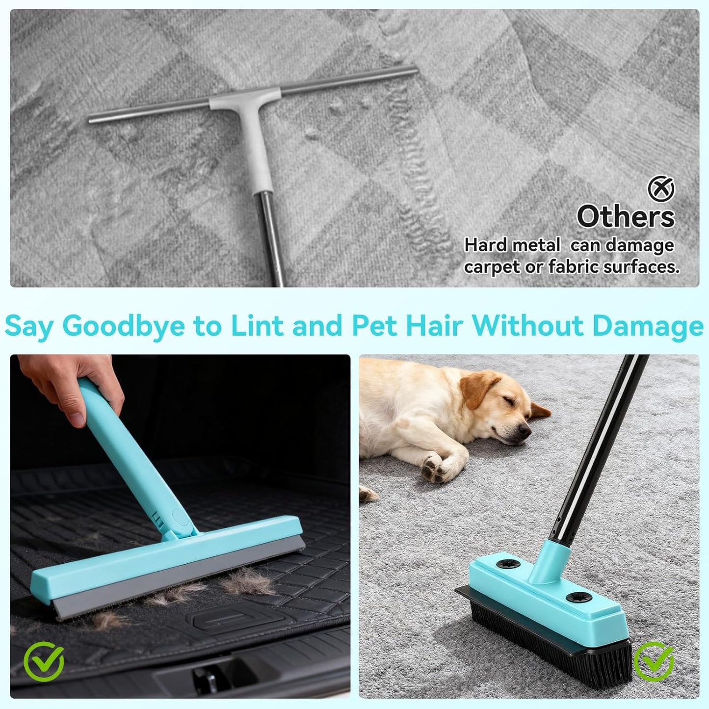 Michao Floor Squeegee with 180° Rotating Head,with Rubber Broom for Carpet Pet Hair Remover,air Broom,for pet Removal Fluff Carpet, Hardwood Floor, Cleans Glass, Fine Dust, Hair, Liquid (Black)
