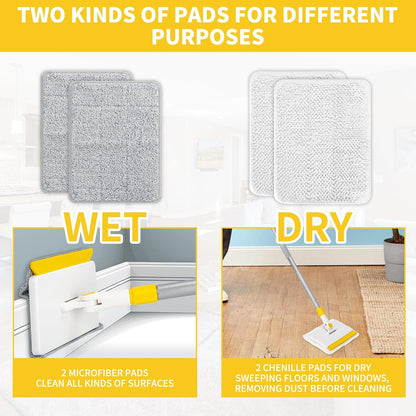 KeFanta Baseboard Cleaner Tool with Handle,55" Extendable Long Handle Wall Cleaner Mop with 4 Reusable Pads,Duster for Cleaning Window Floor Skirting Board Ceiling Bathtub Tub Tile
