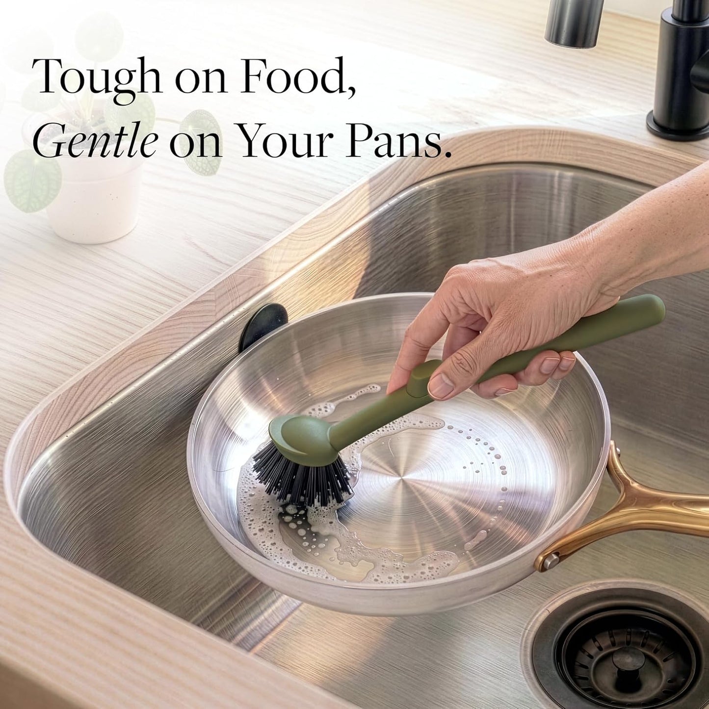 Earth & Mango Magnetic Dish Brush & Scraper, Snaps to Sink, Non-Scratch, Dishwasher Safe, Dish Scrubber – Onyx Black