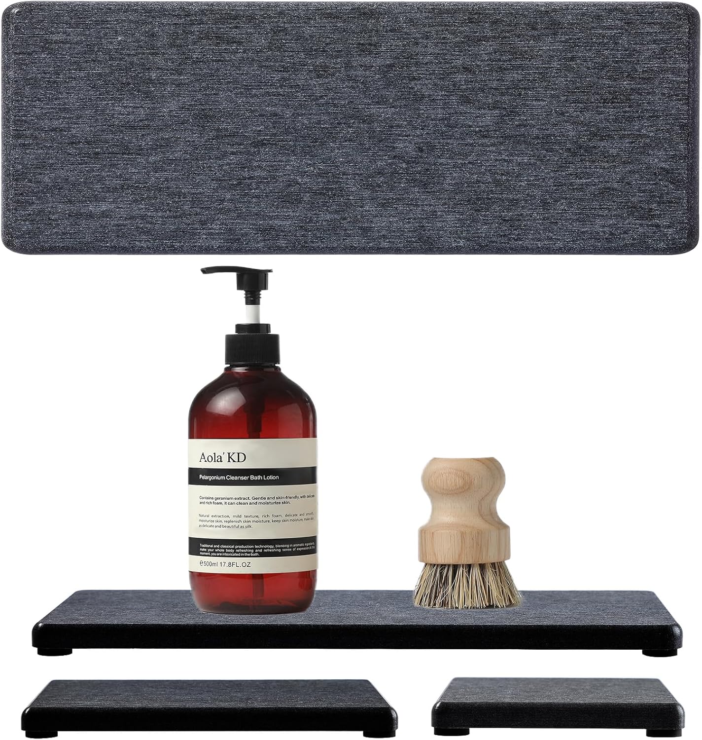 2PCS Water Absorbing Stone Drying Tray for Kitchen Counter & Bathroom Sink, Diatomite Faucet Splash Guard, Soap Dispenser Rack & Sponge Holder Caddy Organizer, Marble White (Printed Pattern), 9"x 3.5"