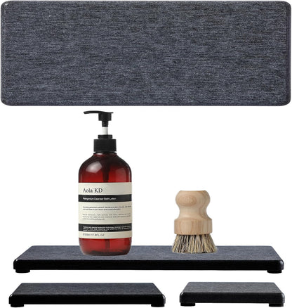 2PCS Water Absorbing Stone Drying Tray for Kitchen Counter & Bathroom Sink, Diatomite Faucet Splash Guard, Soap Dispenser Rack & Sponge Holder Caddy Organizer, Marble White (Printed Pattern), 9"x 3.5"