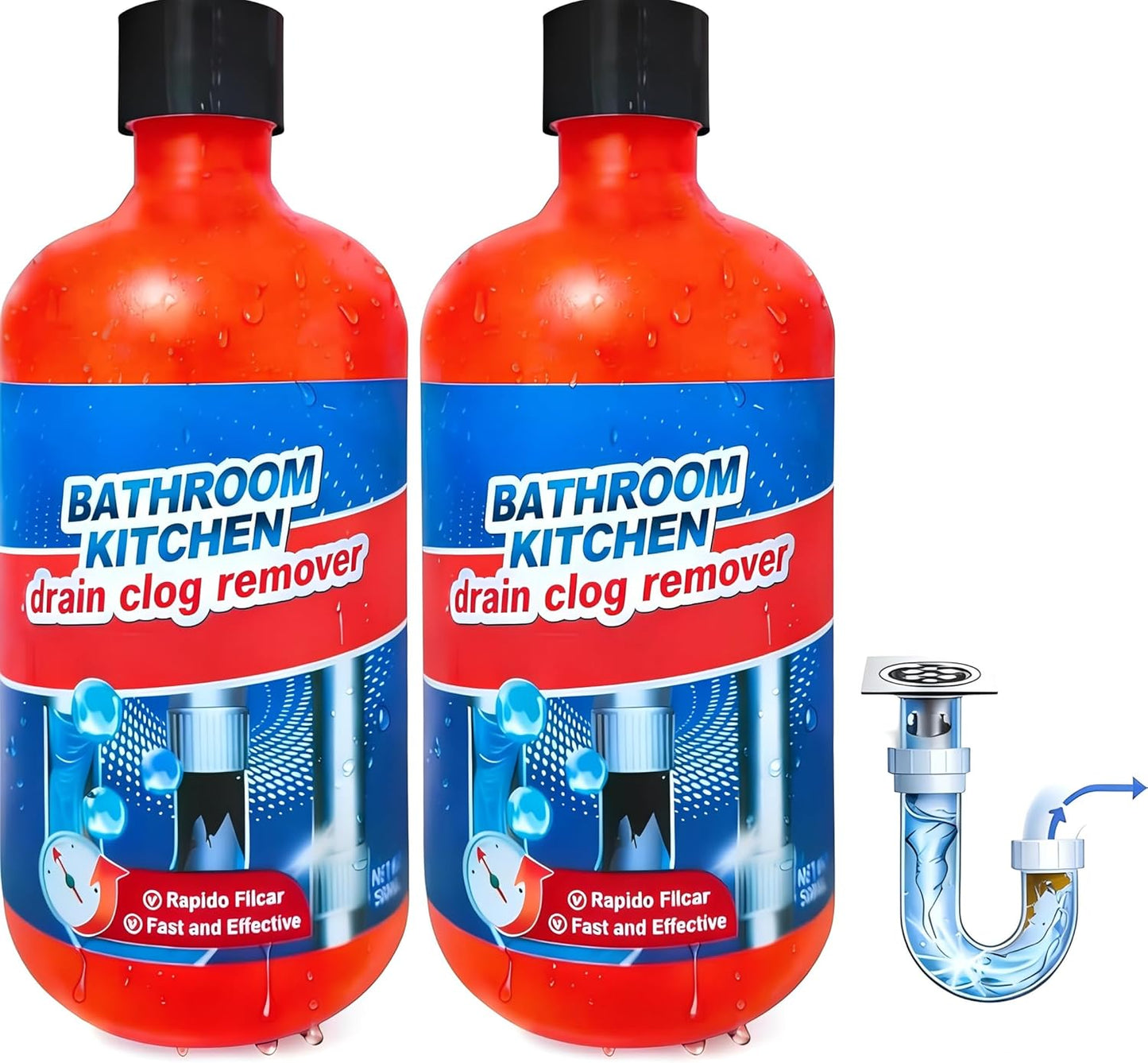 Drain Clog Remover, Drain Clog Dissolver, Opener-Cleaner, Toilet Clog Remover-Professional Strength Liquid Pipe Build Up Remover (2 pcs)