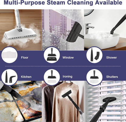 6-in-1 Steam Mop, 1200W Rotated Steam Cleaner for Home, 2 Modes, 400ML Removable Tank, 23FT Power Cord, 2 Pads, Multi-Surface Steamer for Hard Floor, Laminate Floor, Tiles Cleaning (Stone White)