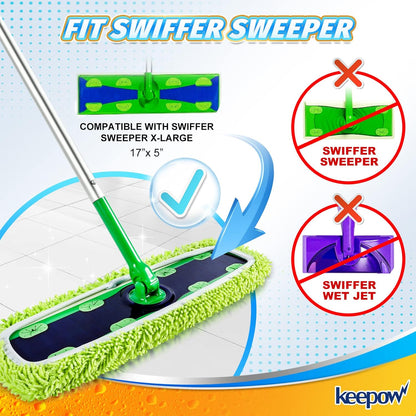 KEEPOW Reusable XL Mop Pads Compatible with Swiffer XL Sweeper, X-Large Dry Sweeping Cloths, Wet Mopping Cloths, Washable Microfiber XL Wet Pads Refills for Surface/Hardwood Floor Cleaning, 4 Pack
